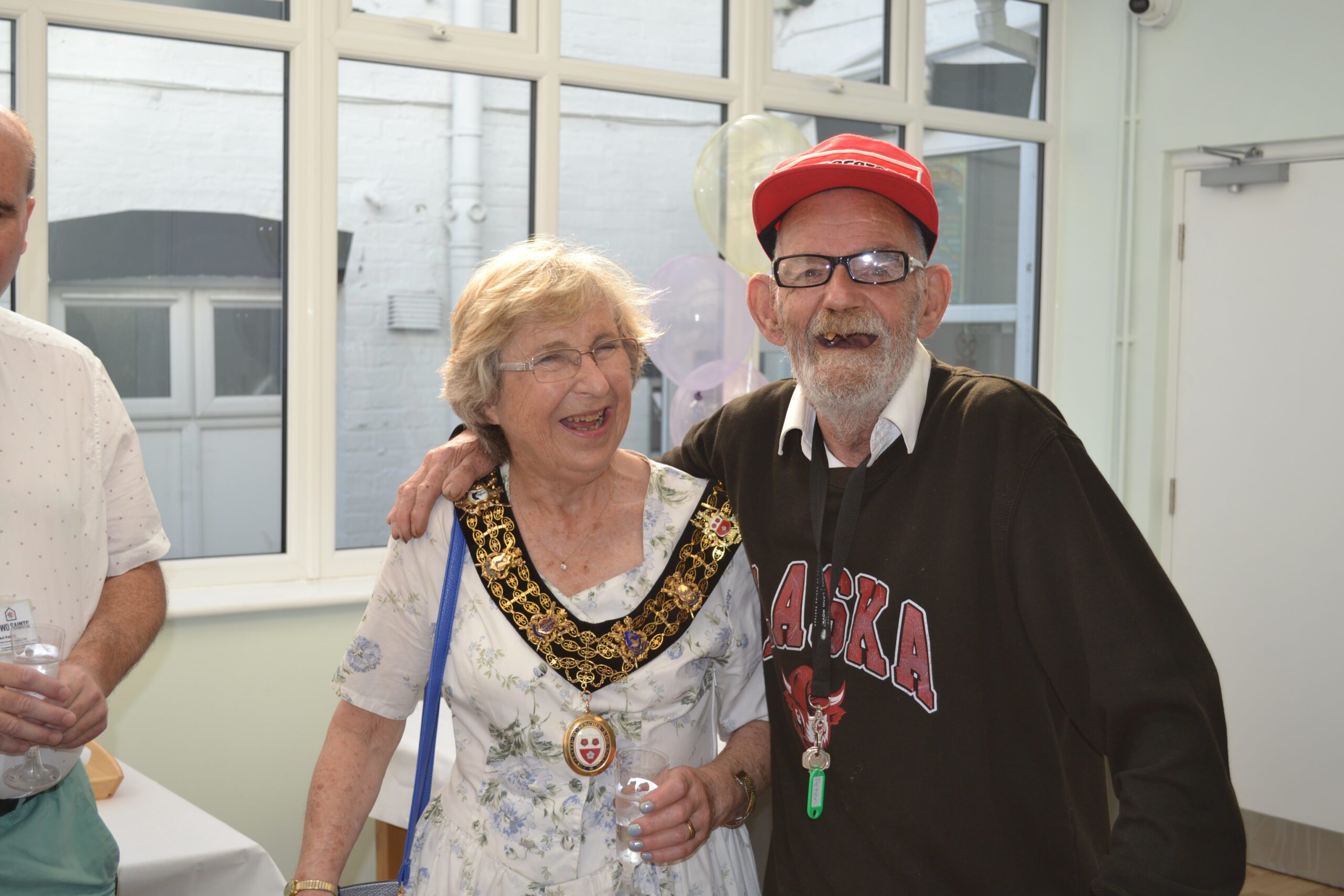 Lord Mayor of Lord Mayor of Southampton laughing with Day Centre client
