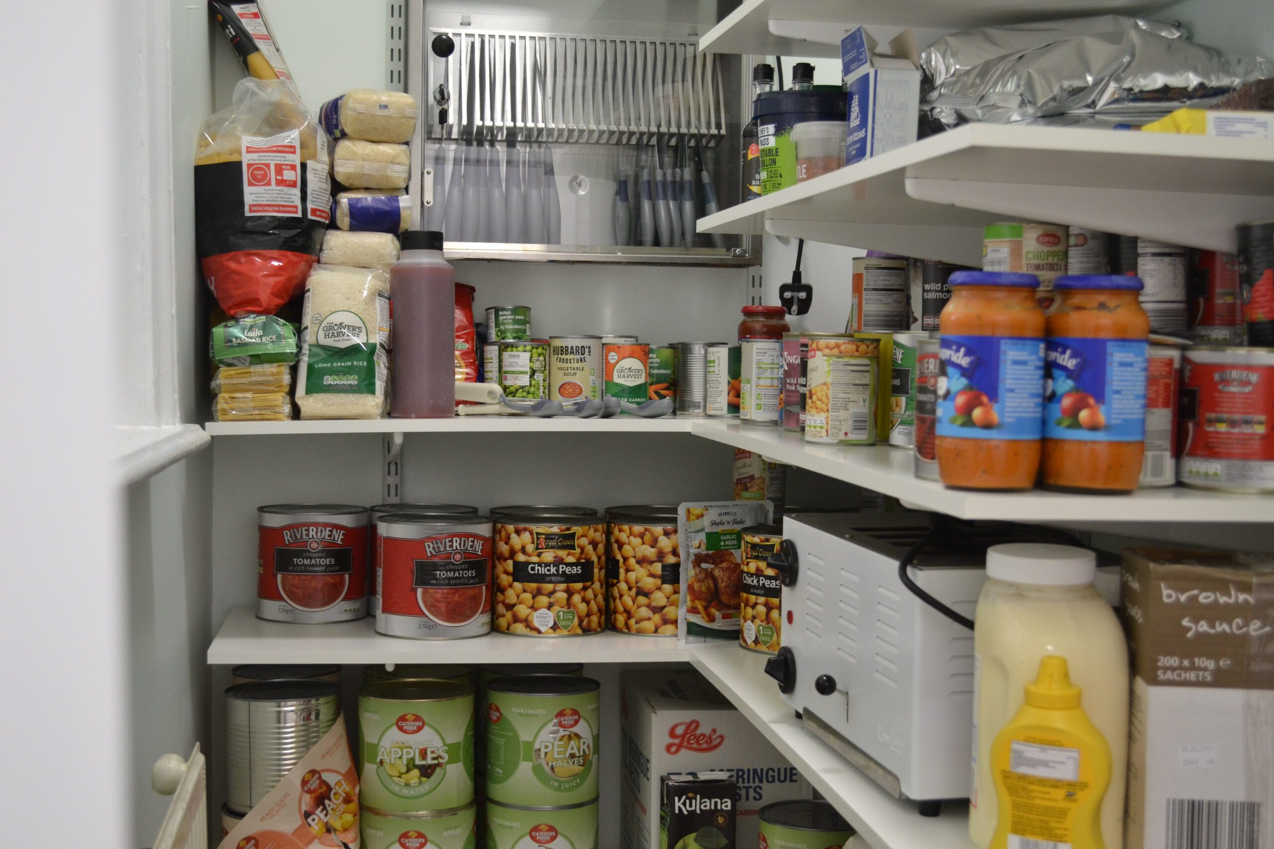Cupboard of food that's been donated